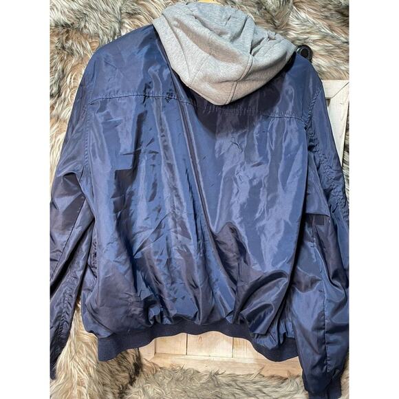 Reebok Navy Blue Fleece Lined Polyester Double Zipper Hooded Jacket / Coat Men L - Picture 7 of 7